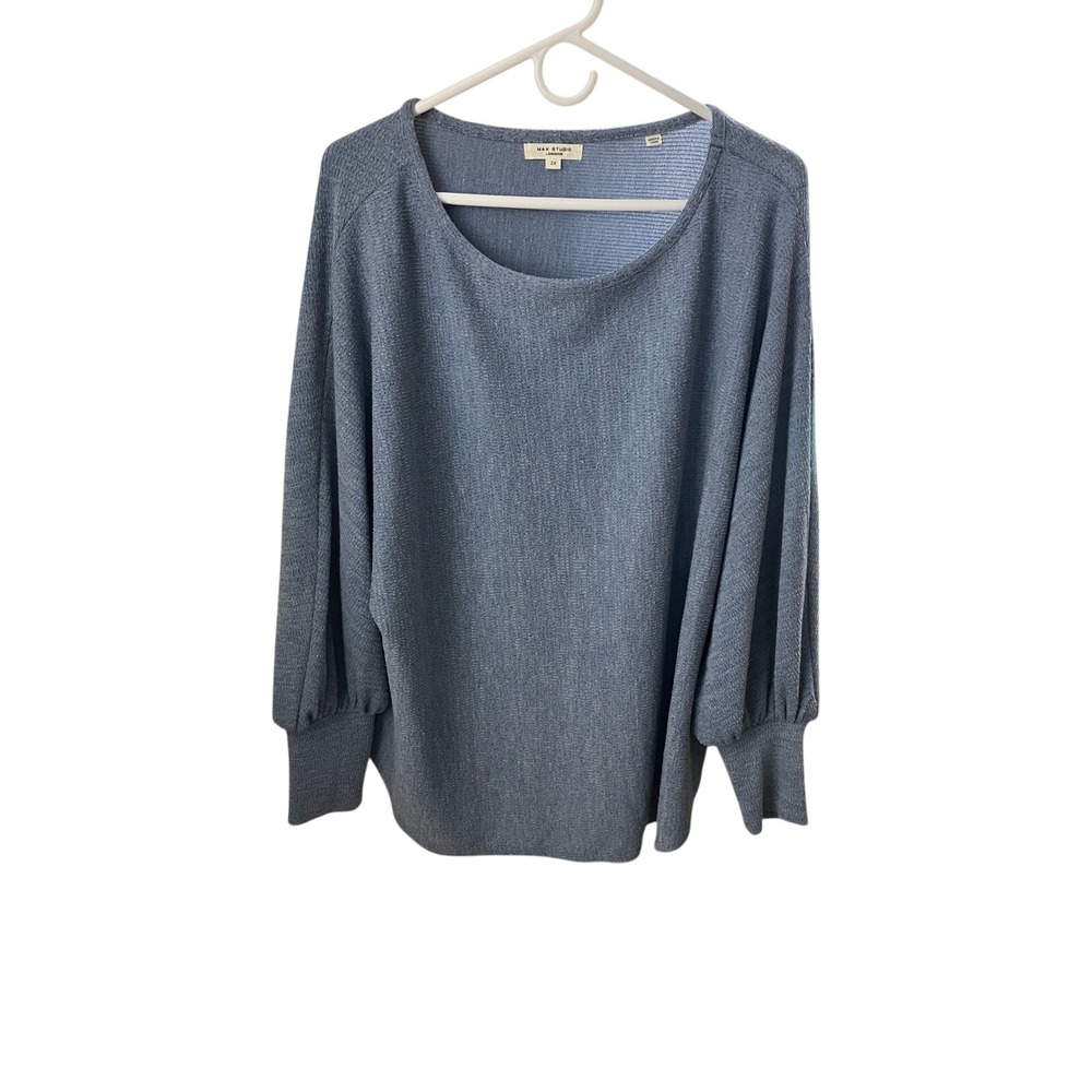 MAX STUDIO LONDON Blue Heathered Knit Dolman Sleeve Top Plus Size 2X